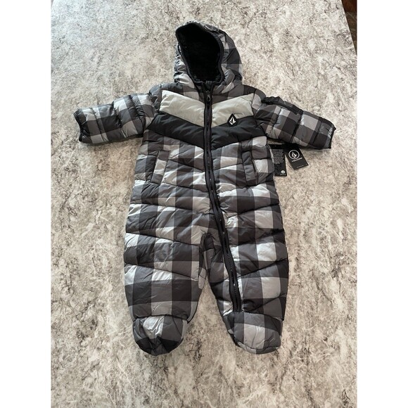 Volcom Baby 1 Piece Hooded Insulated Fleece Lined Snowsuit Size 6-9 Month NEW - Picture 1 of 9